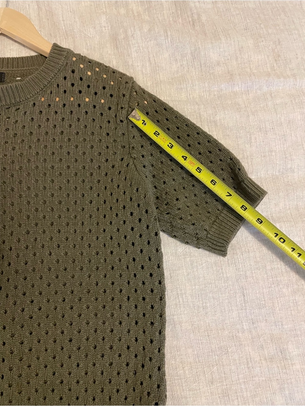 Sanctuary - Olive Open Knit Boho Sweater - Short Sleeve Lightweight Top - Size L - Picture 7 of 7